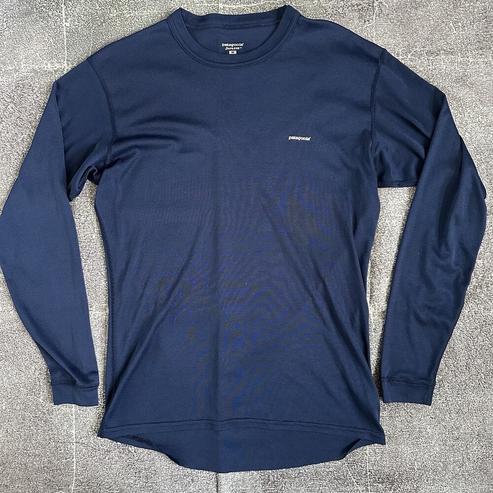 Men's Vintage Patagonia USA Capilene Navy Blue Long Sleeve Base Layer Shirt Sz M